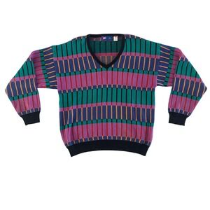 Vintage Tail Mens XL V Neck‎ Sweater 100% Cotton Geometric Pattern Golf